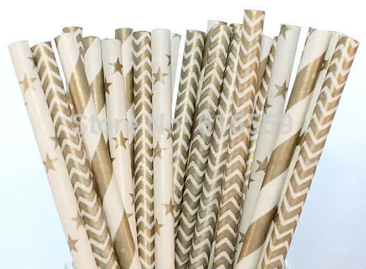 150 шт./лот соломинки из золотой бумаги смешанные бумажные для Свадьбы вечерние