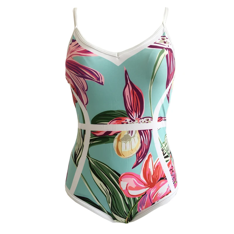 Женский купальник с цветочным принтом монокини винтажный купальный костюм