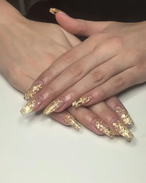 Инкапсулированные прозрачные золотые гвозди с фольгой хлопья строительный гель