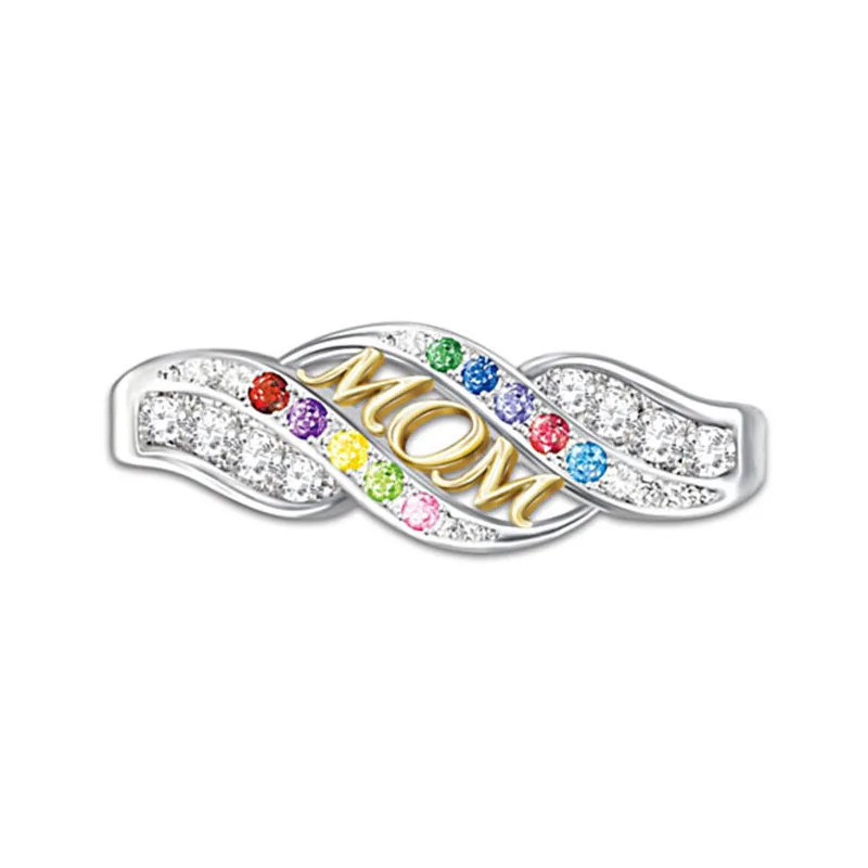 

MOM Mother's Day Love Gift 2019 New Silver Colorful Zircon Stone Rings for Women Fashion Wedding Engagement Jewelry