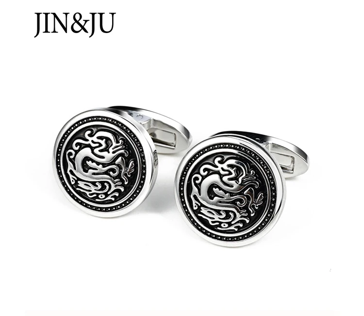 JIN& JU, мужские ювелирные изделия, Круглые, Ретро стиль, дракон, дизайн, живопись, запонки для моды, металлические запонки, рубашки, запонки, бизнес подарок