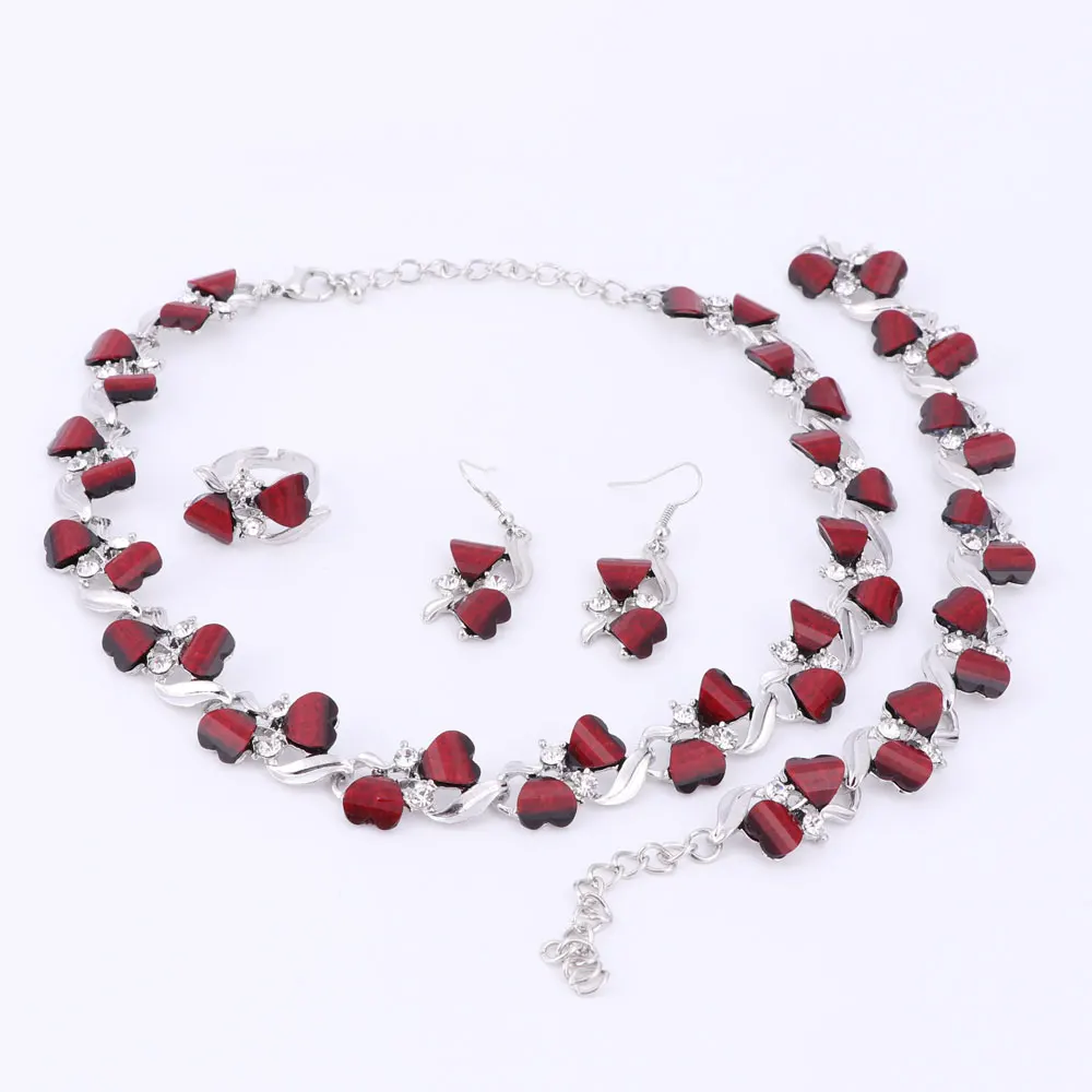 Изысканные красные Ювелирные наборы из смолы набор ожерелья с кристаллами для