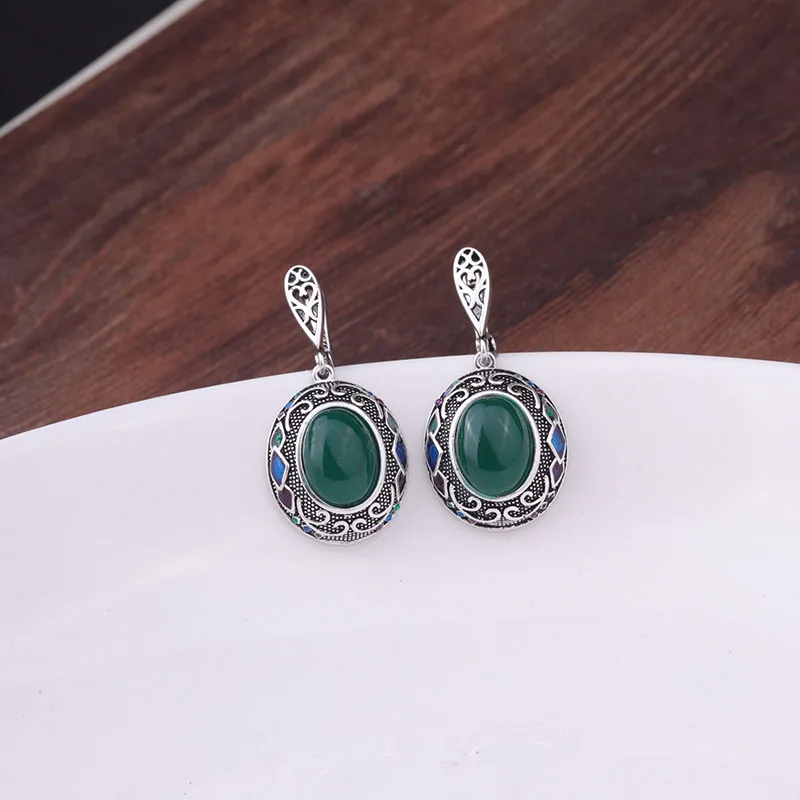 

Feelgood Antique Silver Color Jewelry Vintage Earring Fashion Oval Resin And Enamel Ethnic Earrings For Women Wedding Party Gift