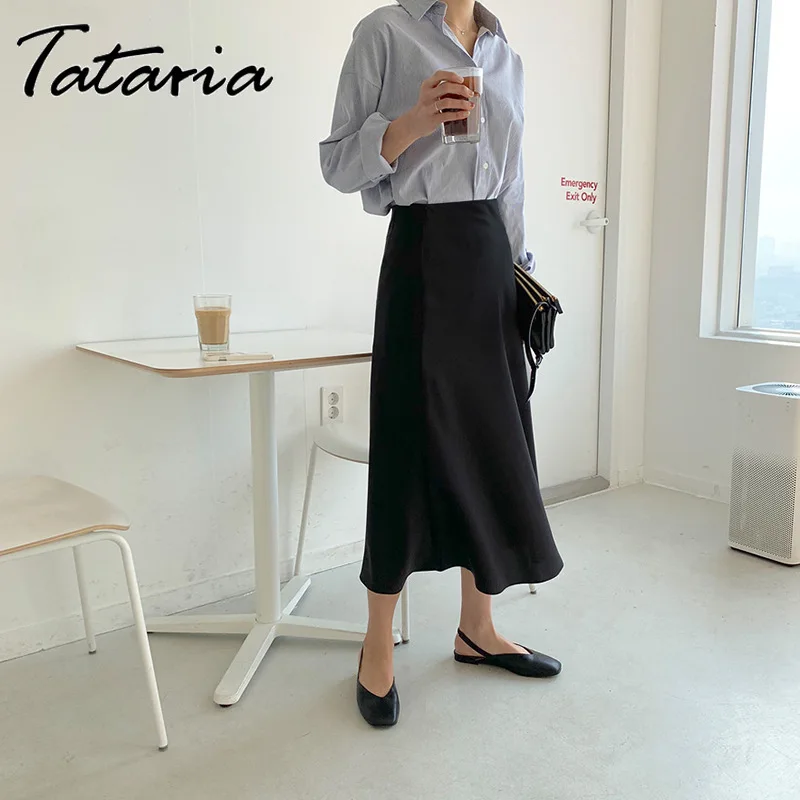 Tataria, Женская сатиновая юбка, летняя, повседневная, высокая талия, элегантная юбка, для женщин, трапециевидная, средняя, юбки для женщин, для школы, юбка для девочек, Jupe Femme