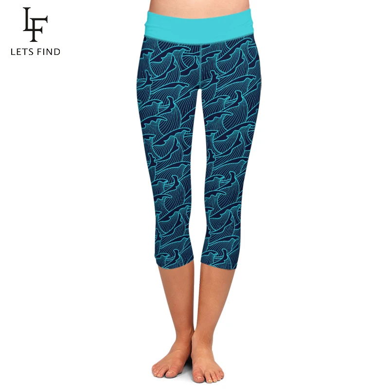 LETSFIND Новая мода с рисунком в виде морских волн цифровая печать Высокая талия