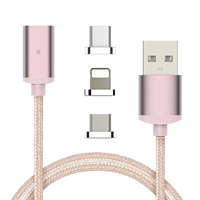 Rose Gold 3 в 1 Магнитный зарядный кабель usb type-C/Micro USB/IOS зарядный кабель для передачи данных с 3 адаптерами для iPhone мобильный телефон, Android провод - Тип штекера: Rose Gold