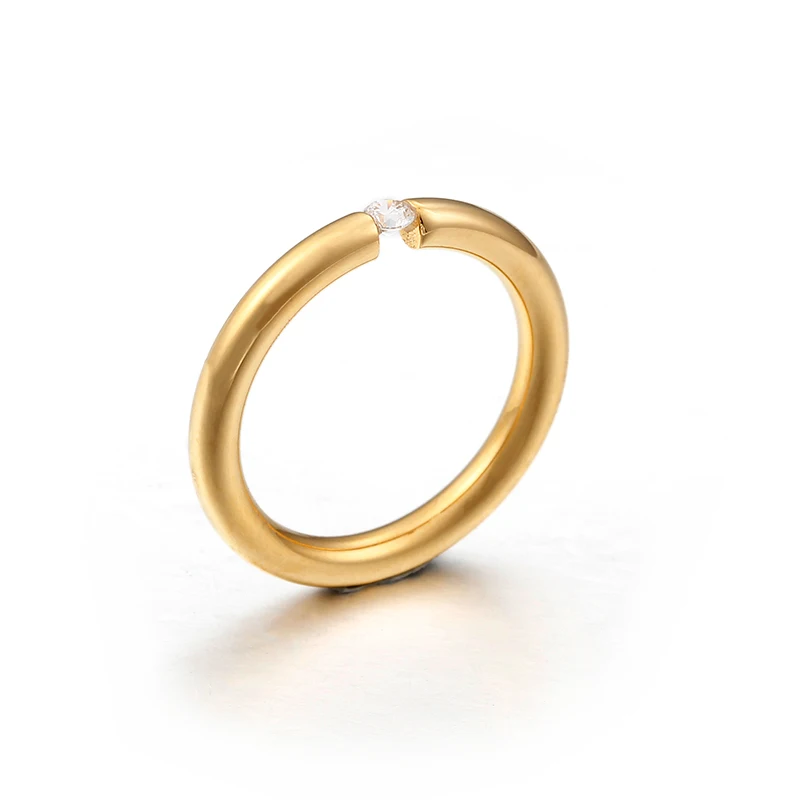 KALEN, простой дизайн, 4 цвета, Bague, нержавеющая сталь и кубический цирконий, кольца на палец для женщин, Anillos Mujer, ювелирные изделия, обручальные кольца - Цвет основного камня: 3mm Gold