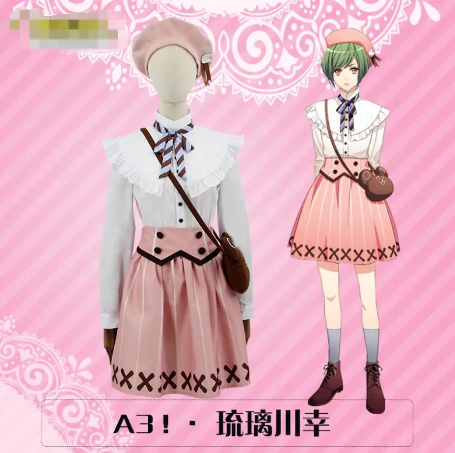 

Игра A3! Косплей Аниме Cos Rurikawa Yuki для мужчин и женщин, повседневный костюм для косплея (рубашка + юбка + галстук + ремень + сумка + носки)