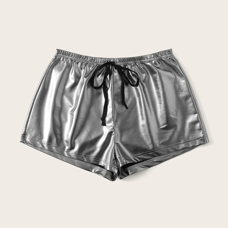 SweatyRocks серебряные шорты из полиуретана с завязками на талии уличная прямые шорты модные летние Гламурные женские шорты