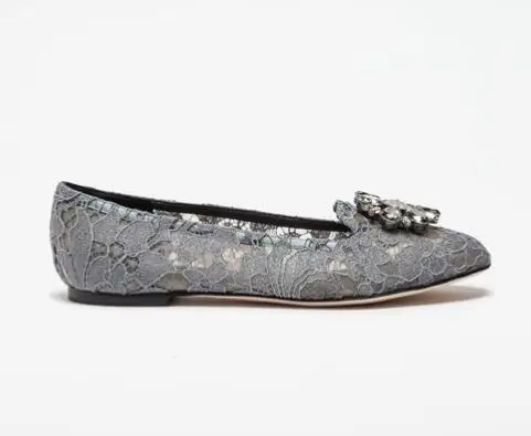 KALMALL/Лидер продаж; scarpe donna; Весенние Свадебные туфли без застежки с украшением в виде драгоценных камней и кружевом; женские туфли на плоской подошве с круглым носком и кристаллами - Цвет: gray