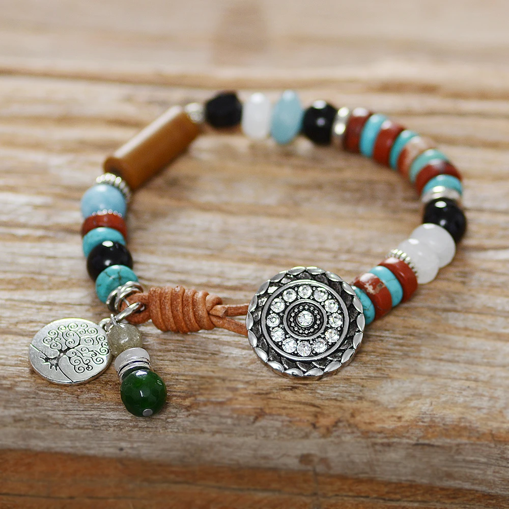 Разноцветный браслет из натурального камня с пуговицами Женские Ювелирные