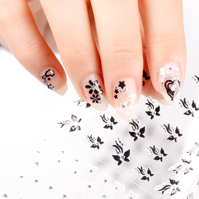 Blueness наклейки для ногтей на ногти 24 шт. Маникюр дизайн Белый Черный Бабочка цветы