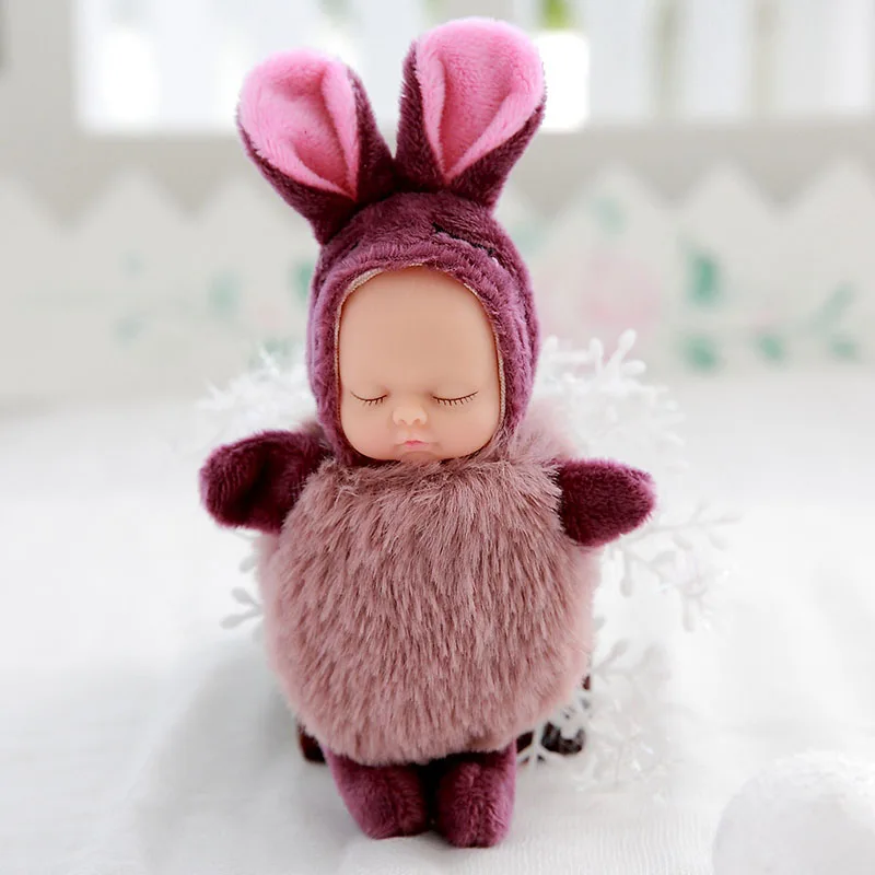 Brown rabbit Мини kawaii спящие Детские куклы плюшевые игрушки Bjd bebe кукла брелок Подвеска для детей Девочка Рождество подарок на день рождения мягкая ПВХ игрушка - Цвет: Brown rabbit