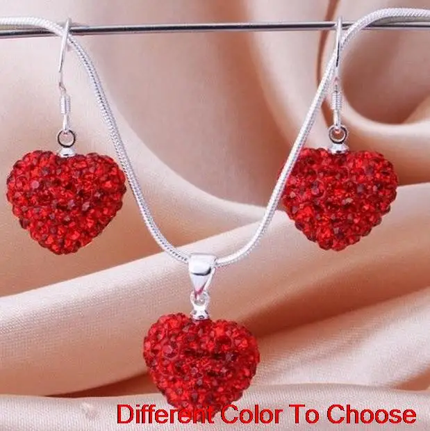 

rhinestone multicolor ab clay heart Silver Plated snake chain crystal set earrings Necklace For Women men gift lot.