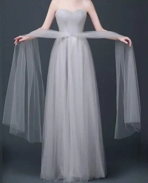 Серый Vestido madrinha2019 Новое Тюлевое платье трапециевидной формы с рукавами-крылышками фиолетового и розового цветов длинное свадебное платье для гостей под$50 - Цвет: Серый
