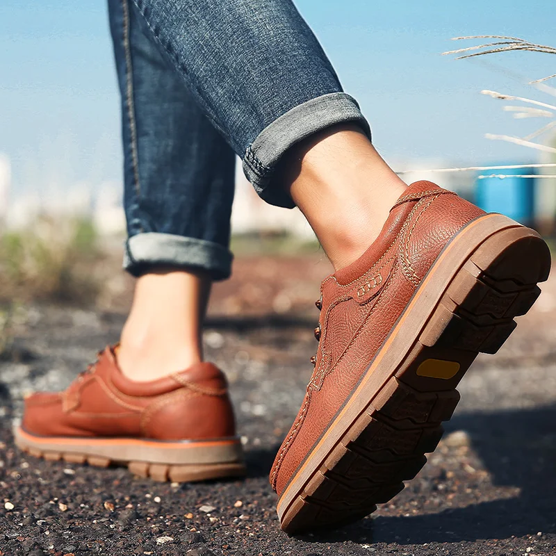 Handmade Genuine Leather Shoes Autumn Men Boots Vintage Style Casual Men Shoes High Quality Lace-Up Ankle Boots Shoes