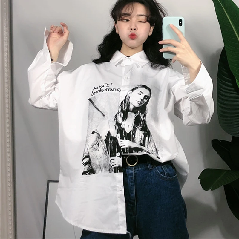 Женская блузка с длинным рукавом белая Повседневная Блузка средней длины весна