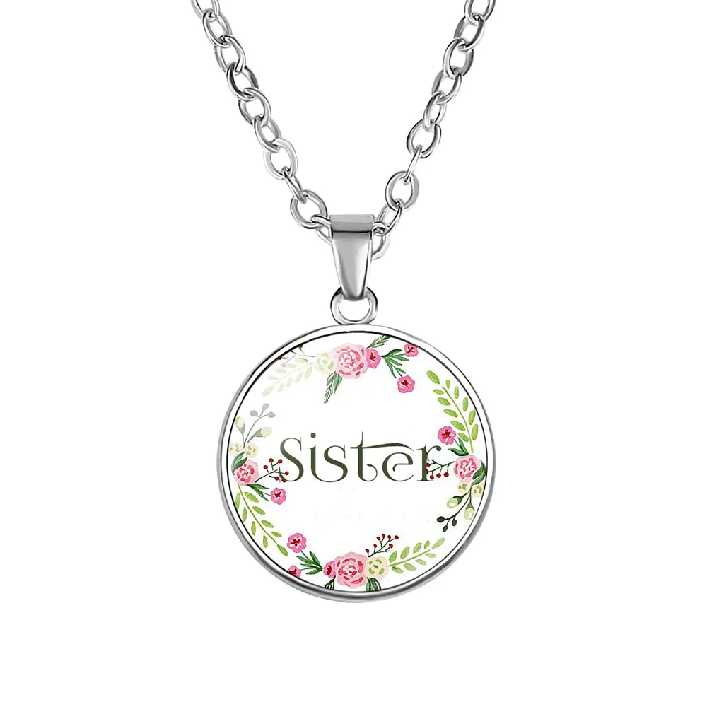 10PC Sister Flower Necklace Jewelry Charms Glass Cabochon Sisters Necklaces Handmade Pendant Women Men Girl Gifts | Украшения и