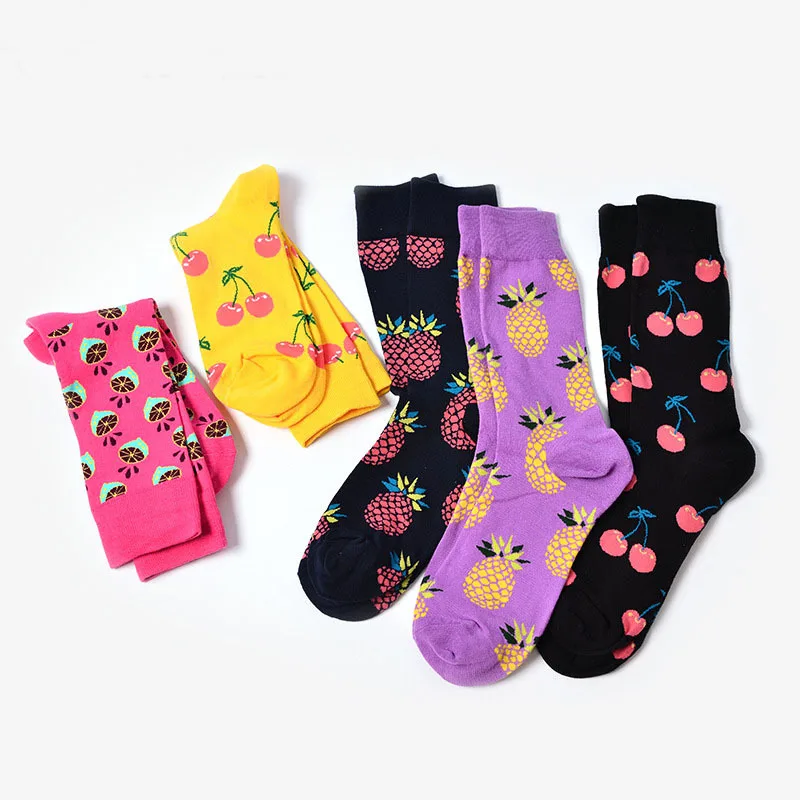 5 пар/лот Happy SOCK фрукты градиент Цвета новый хлопок Для мужчин женщин Носки для