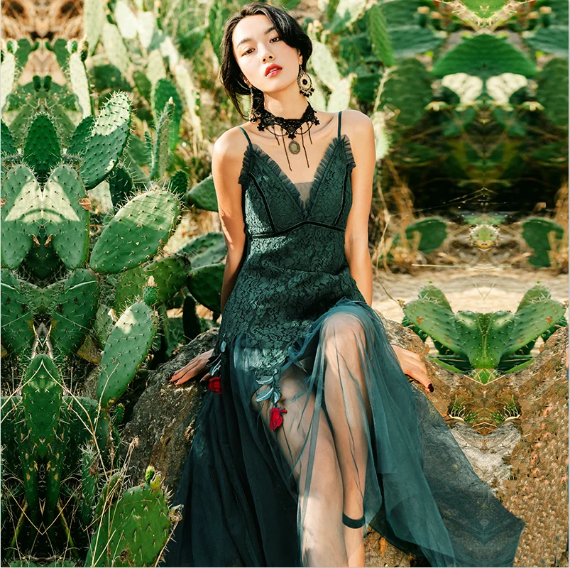 Женское Сетчатое платье с v-образным вырезом ТРАПЕЦИЕВИДНОЕ вечернее высокой