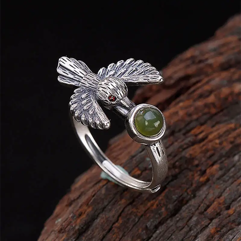 V. YA Ретро S925 Серебряное кольцо открытый размер Vivied Bird дизайн натуральный камень женские ювелирные изделия из чистого серебра кольца хороший подарок для друга