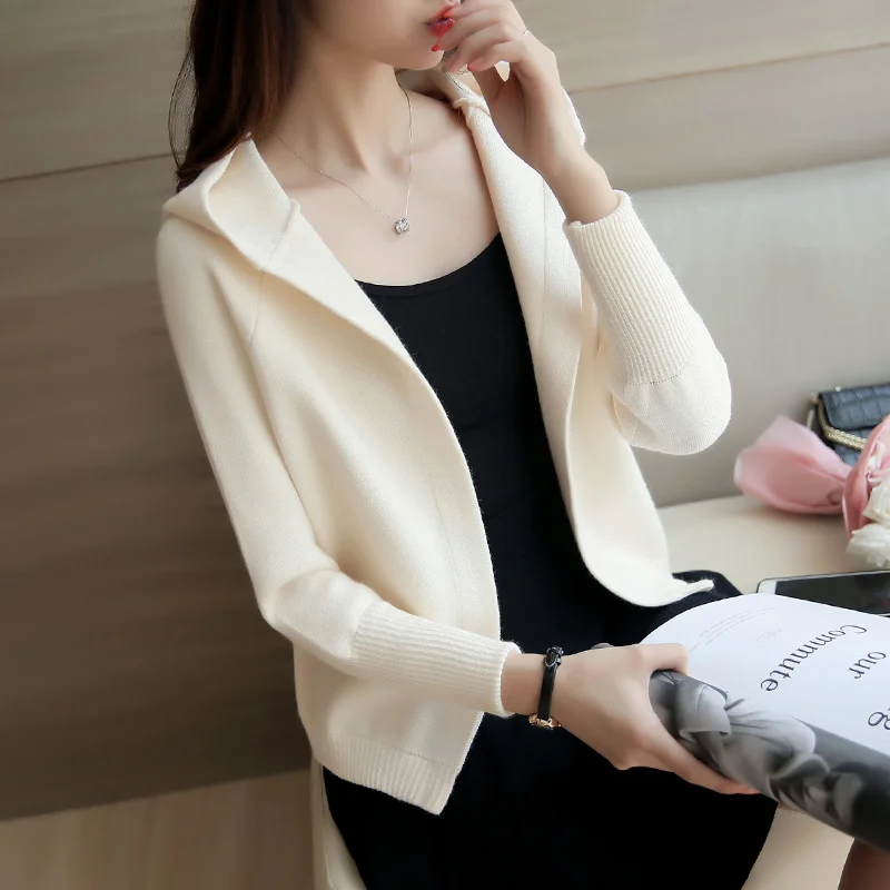 

8 Color Women Cardigan Sweater Women Jacket 2019 New Spring Casual Fashion Slim hooded Solid Knit Outwear Female Plus Size