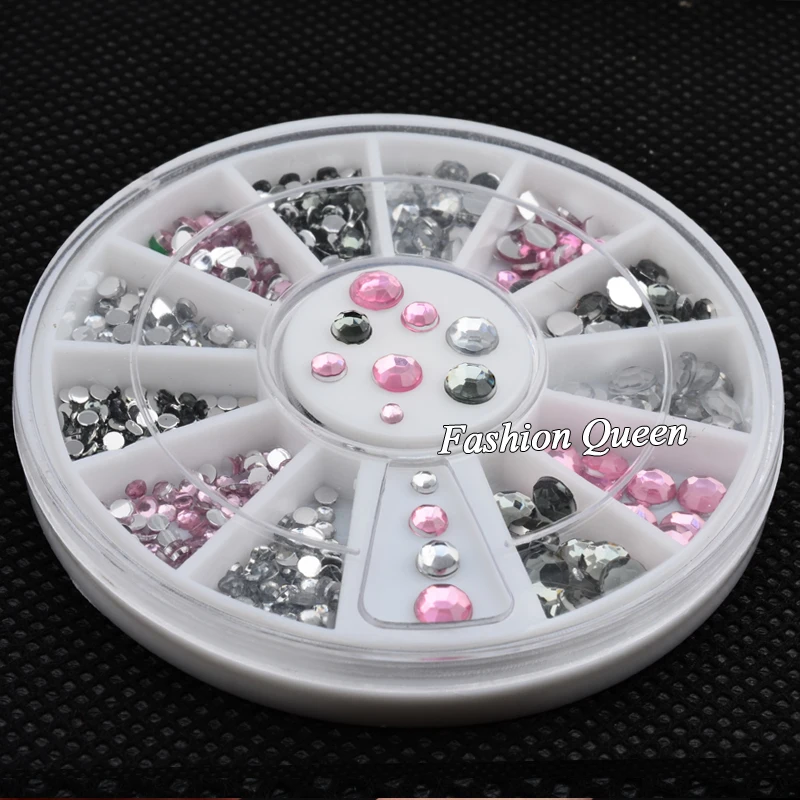 Прозрачные розовые и серые блестящие 3d Стразы для ногтевого дизайна