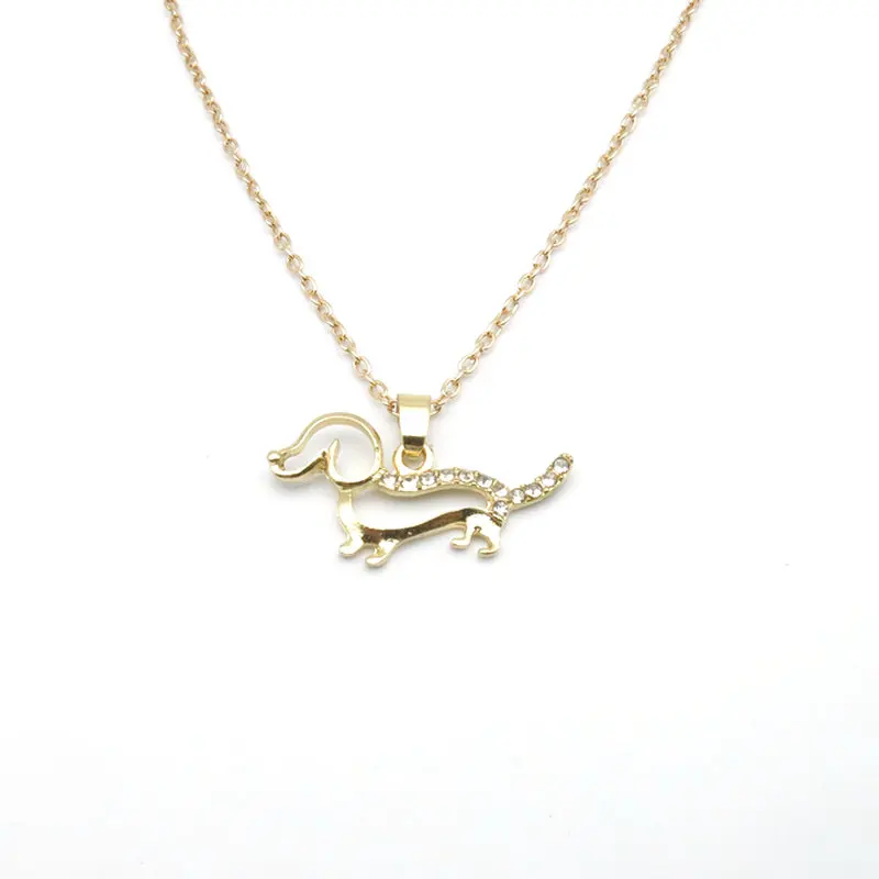 2018 Gold Necklace Of Women White Crystal Dachshund Sausages Puppy Pendant Animal dog | Украшения и аксессуары