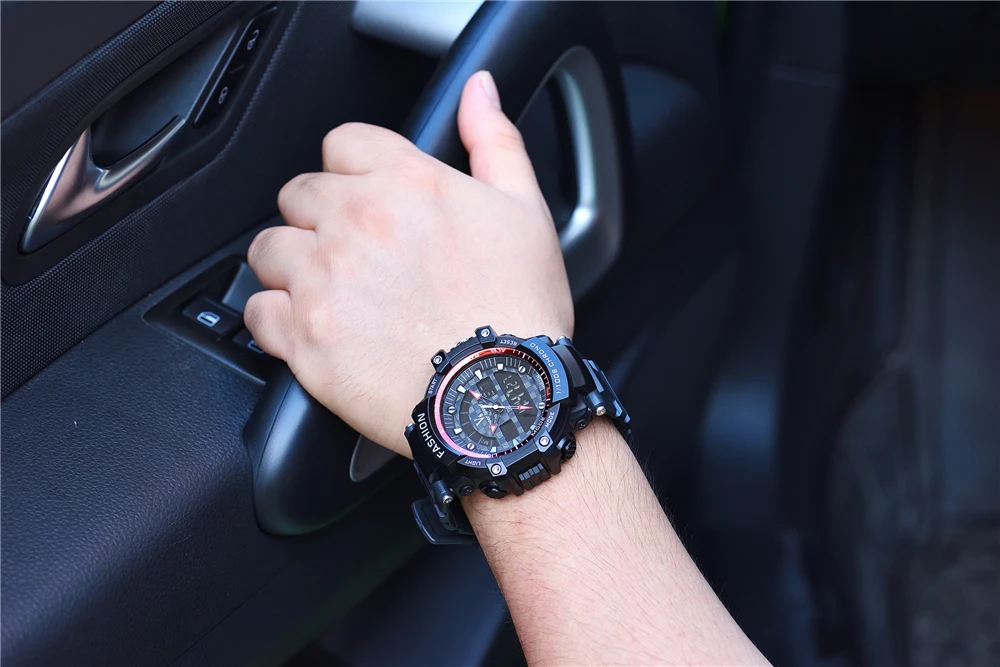 V6 секундомер большие наручные часы мужские армейские военные силикон для черный