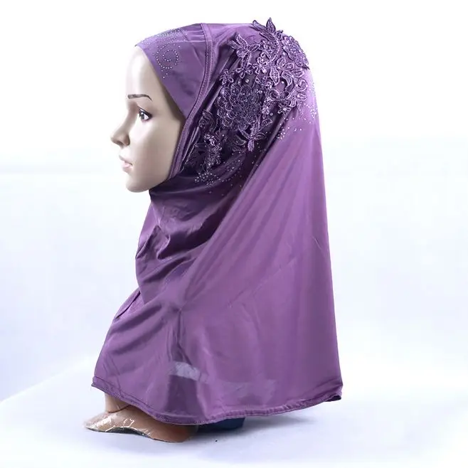 light purple Модная аппликация мгновенная шапочка под хиджаб с бриллиантами мусульманская цельная Женская хиджаб шапка с длинным горлом Женская шляпка - Цвет: light purple