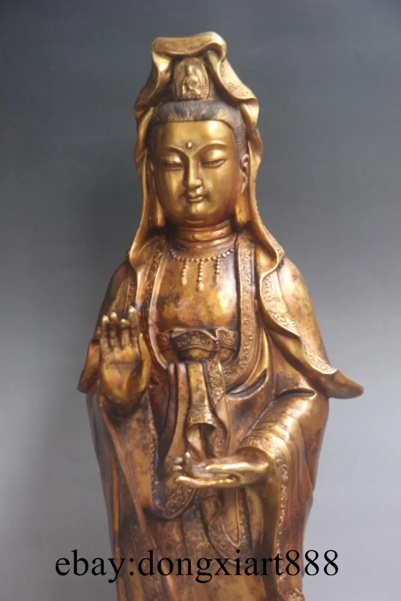 45 &quotТибет Бронзовый Gild Гуаньинь Авалокитешвара Дракон Кван Инь Бодхисаттва