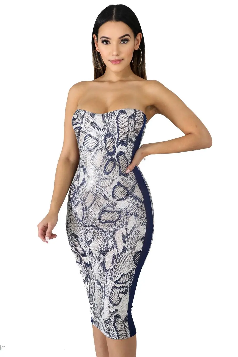 Women Snakeskin Print Bodycon Dress Summer Strapless Evening Party Slim Pencil 2019 Backless Elegant Vestido Plus Size | Женская одежда