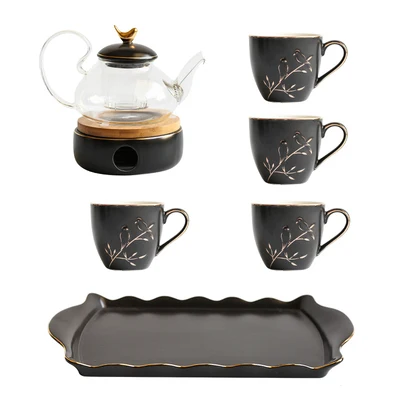 06 Tea Set Европейский чайник с цветами чайная чашка набор кипяток воды чайный набор креативный керамический стеклянный послеобеденный травяной чай посуда для напитков подсвечник нагрев - Цвет: 06 Tea Set
