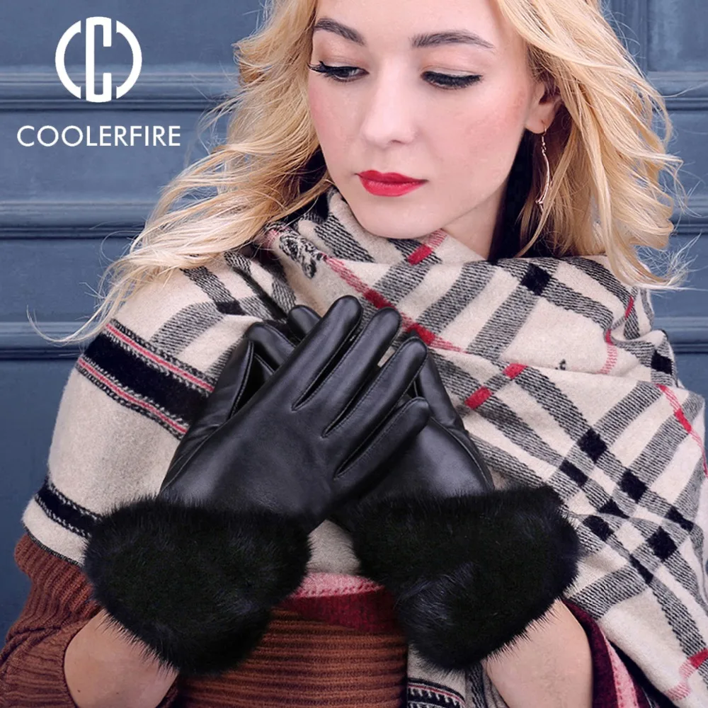 COOLERFIRNew дизайнерские женские перчатки, высокое качество, натуральная кожа, овчина, варежки, теплые зимние перчатки для модных женщин ST013