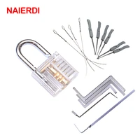 naierdi 3 in 1 set locksmith tools practice transparent lock kit with broken key extractor wrench tool removing hooks hardware