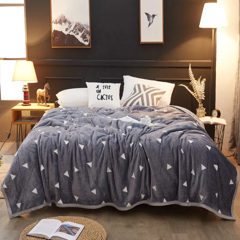 Простой серый белый узор Двухслойное одеяло толстое мягкое на диван кровать