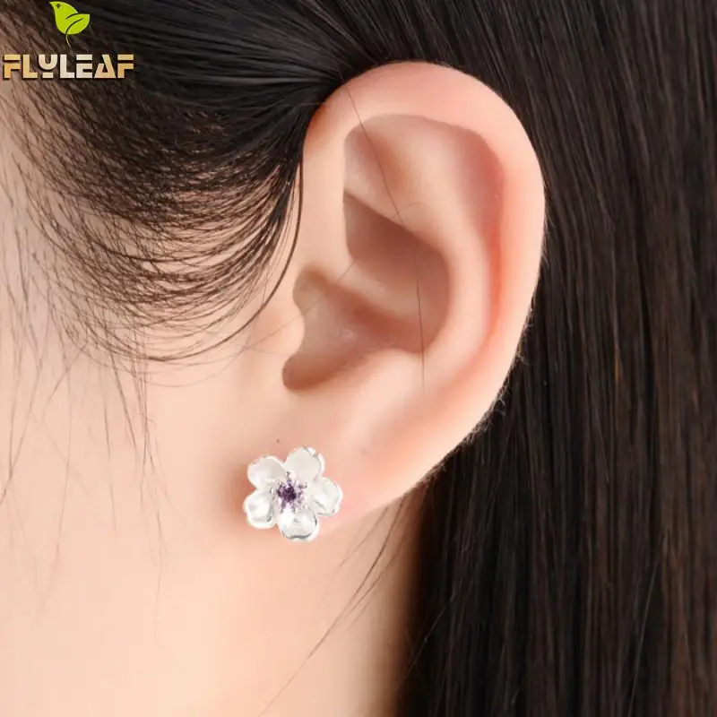 Женские серьги Flyleaf с фиолетовым фианитом гвоздики в виде цветов сакуры