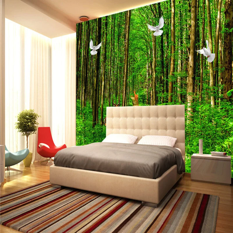 Natue Forest Wallpapers 3D Landscape Green Trees Wall Murals Bird Animals Wood Papers for Living Room Home Decor Bedrooms |