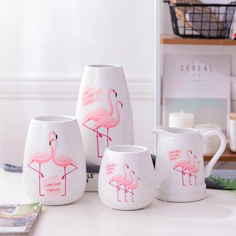 Одна шт. Современная керамическая ваза Фламинго Цветок Фарфор Гидропонический контейнер Водяной кувшин Домашнее свадебное украшение Центральная часть.