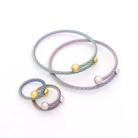 jsbao new arrivals womens fashion jewelry gold colourful stainless steel wire bead cuff bracelet ring jewelry set