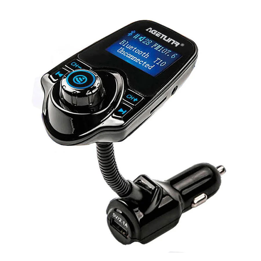 AGETUNR T10 Bluetooth автомобильный комплект громкой связи FM передатчик AUX автомобильный MP3 музыкальный плеер 5V 2.1A USB Зарядное устройство - Название цвета: Синий