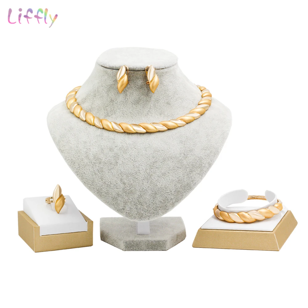 jewelry sets Liffly итальянские Свадебные Ювелирные наборы для женщин, ожерелье, набор, серьги, модные золотые ювелирные наборы из Дубаи - Окраска металла: jewelry sets