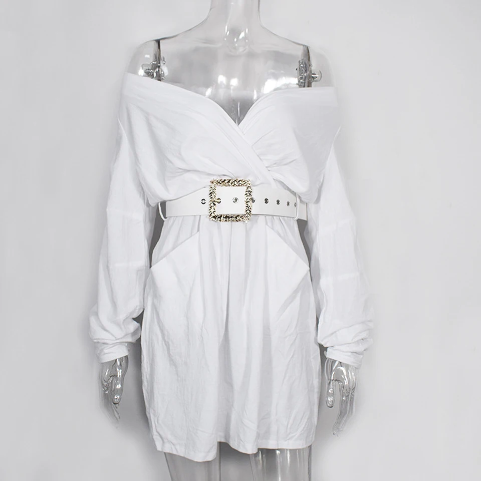 JillPeri/платье с длинными рукавами и открытыми плечами поясом высокой талией