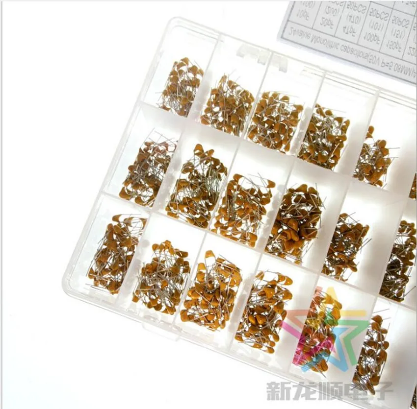 24 Valuesx50 1200pcs 10pF~10uF (100~106) 20PF 47PF 100PF 150PF 220PF 330PF Multilayer Monolithic Ceramic Capacitor Assorted kit |