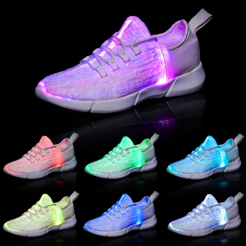 Летние светящиеся кроссовки со светодиодами заряжаемые через USB волоконно