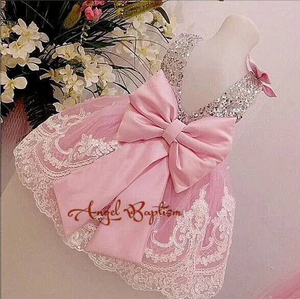 Розовое платье с открытой спиной для малышей Серебристые кружевные фатиновые