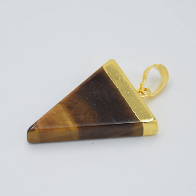Лидер продаж, подвеска в форме треугольника из натурального Тигрового Глаза золотого цвета для женщин и мужчин, модные ювелирные изделия в простом стиле, 1 шт.