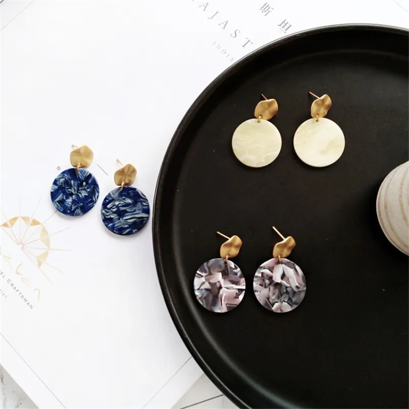 XEDZ Geometric Round Irregular Pattern Acetate Alloy Earrings Japanese and Korean Trendy Retro Women's Jewelry Accessories | Украшения