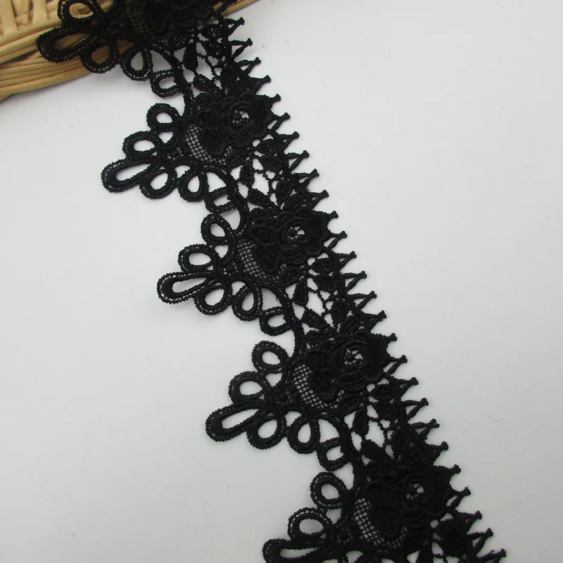 black lace 8 см Ширина хлопок водорастворимое кружево обрезка одна волна корона цветок украшение Diy платок для волос одежда кружевная отделка Лента - Цвет: black lace
