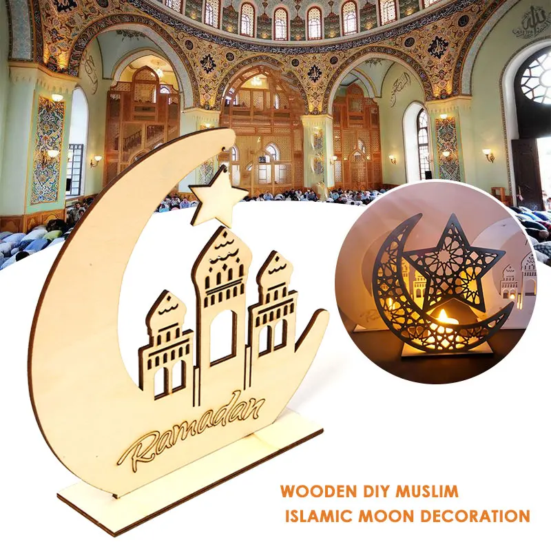 Мусульманская деревянная дощечка для дома нежная Eid украшение Мубарак Луна